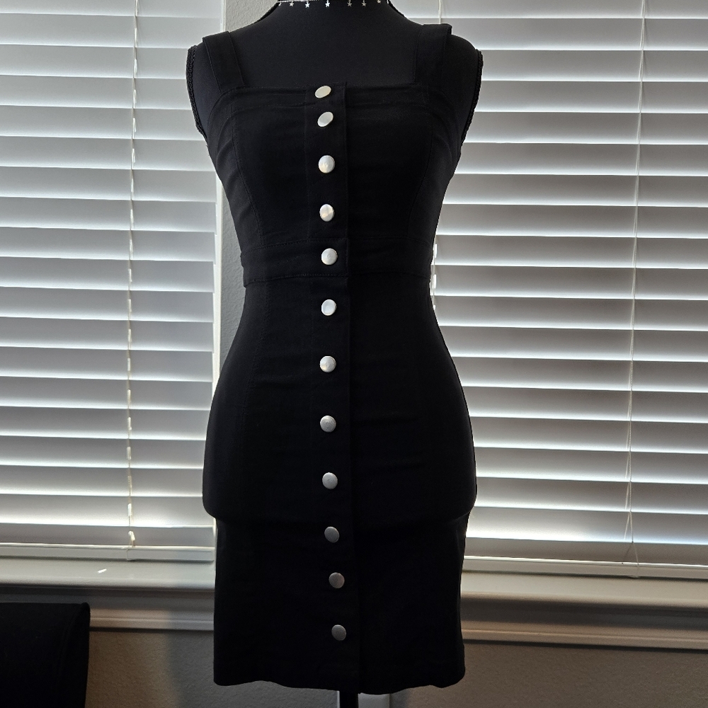 Forever 21 Black Mini Dress with Silver Buttons Y2K Fashion